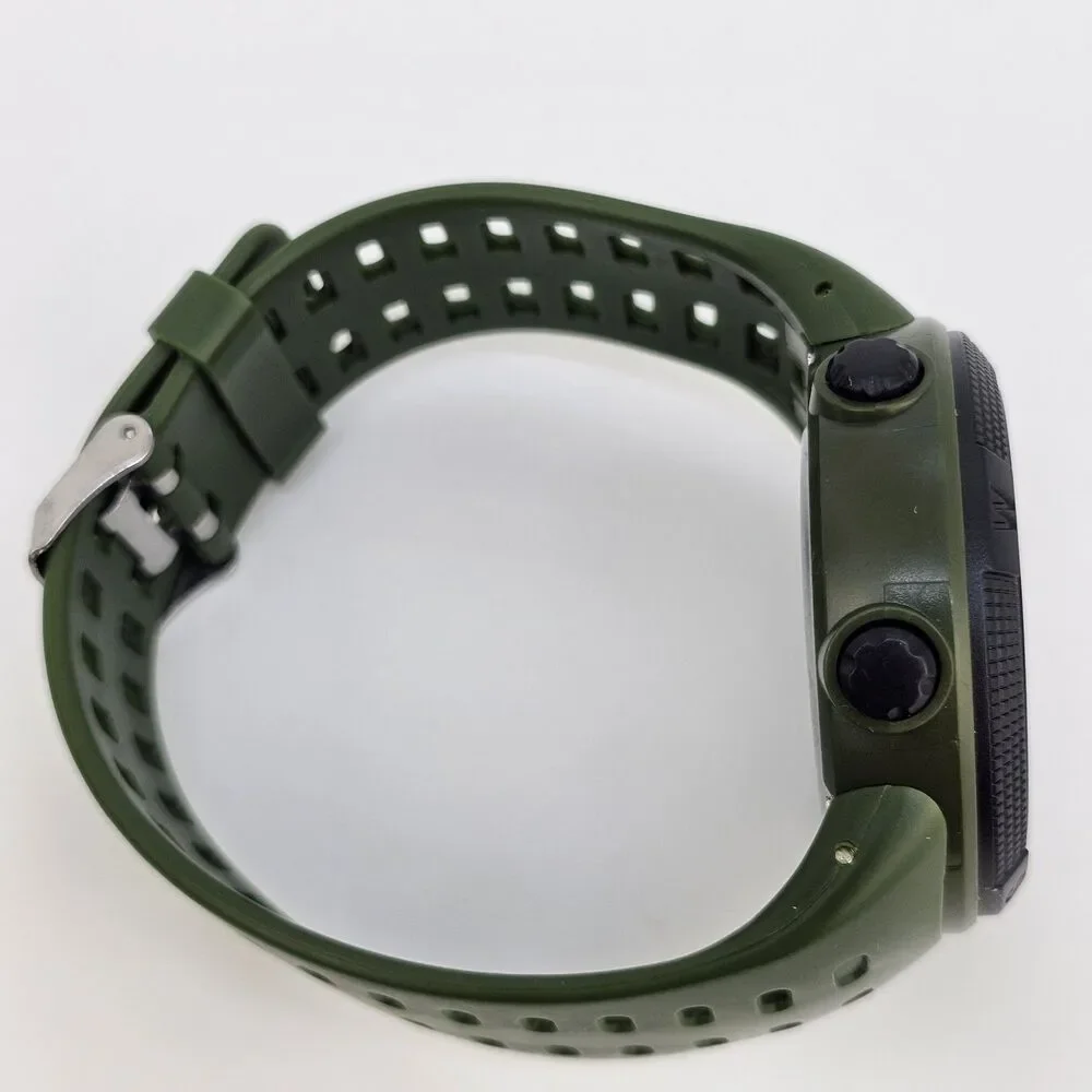 Men's Negative Display Digital Sports Watch 50MM Black Case Green Plastic‎ Bands